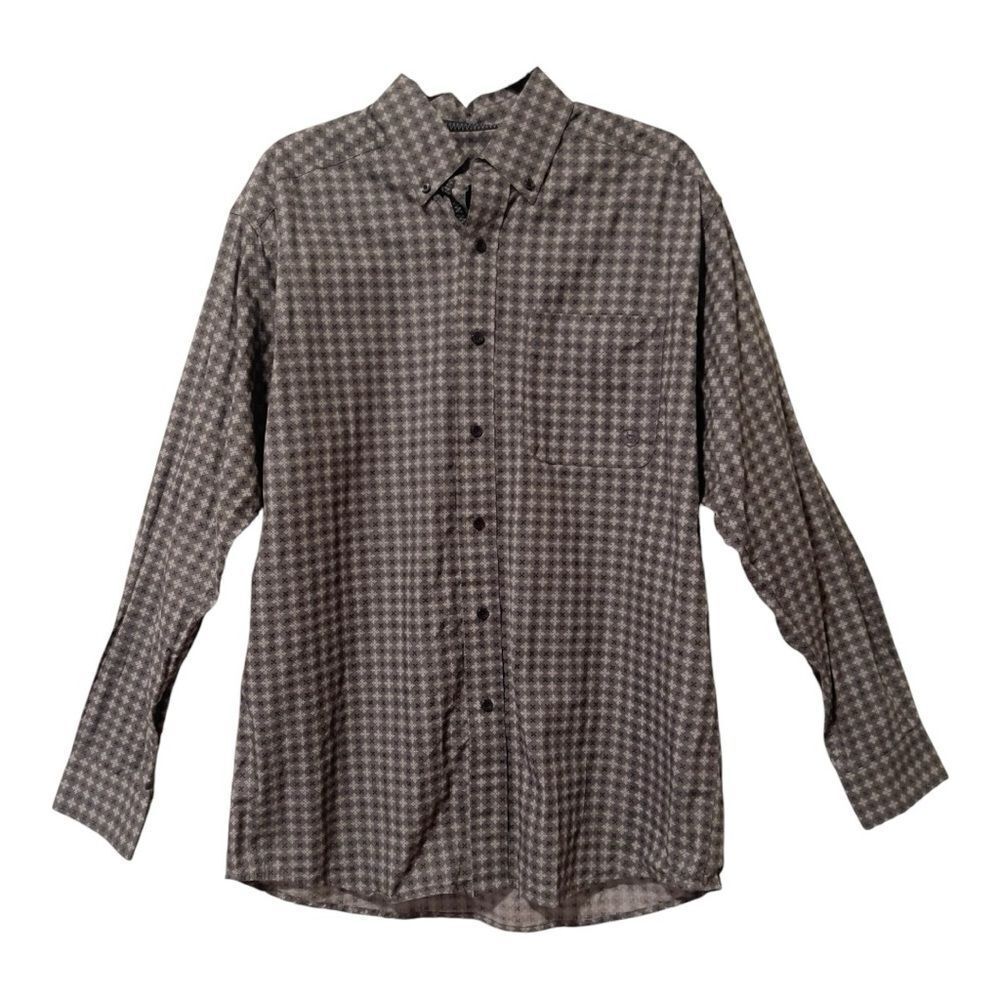 Ariat Mens Long Sleeve Cotton Taupe Button Down Western Shirt Size Medium
